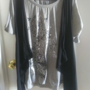 Layered top with silver foil and rivets on sleves